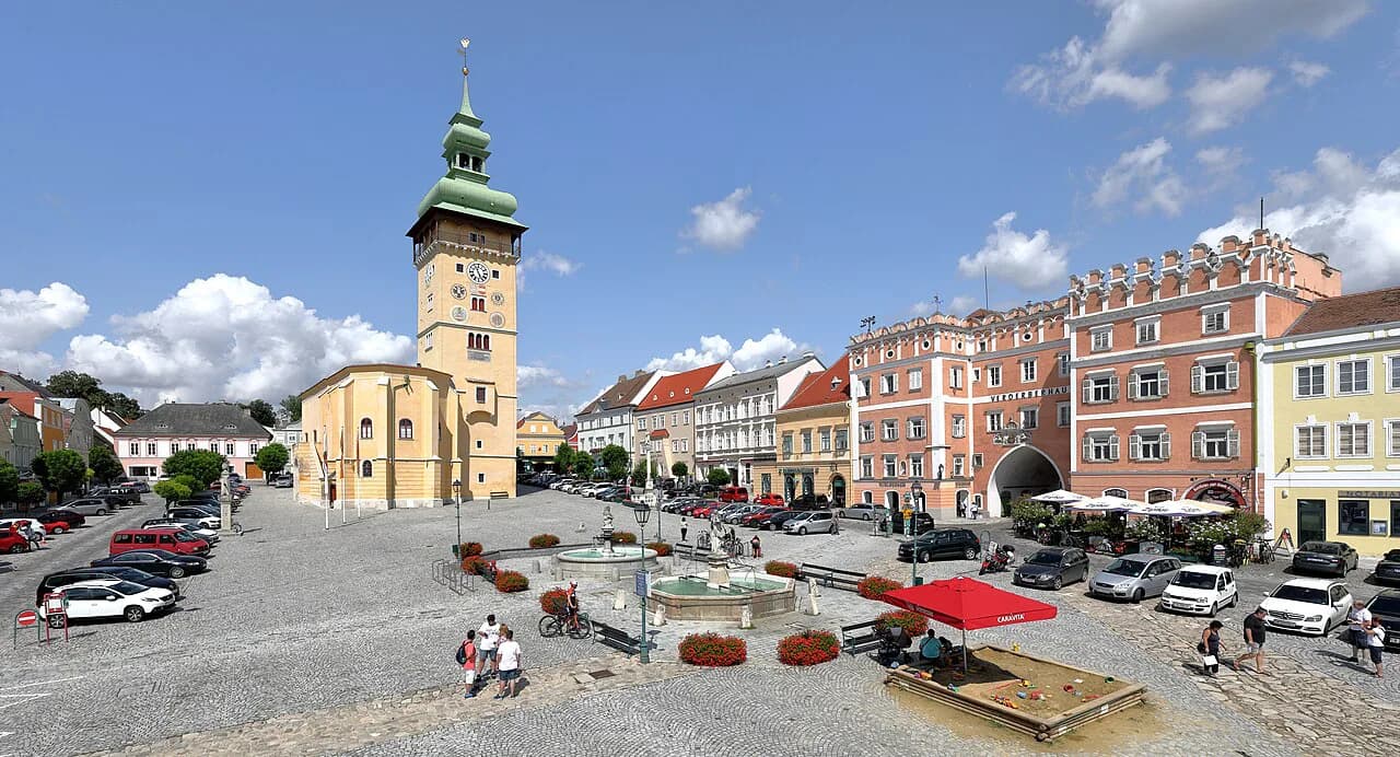 Retz, Austria: Windmill, Old Town Square and Wine Cellars