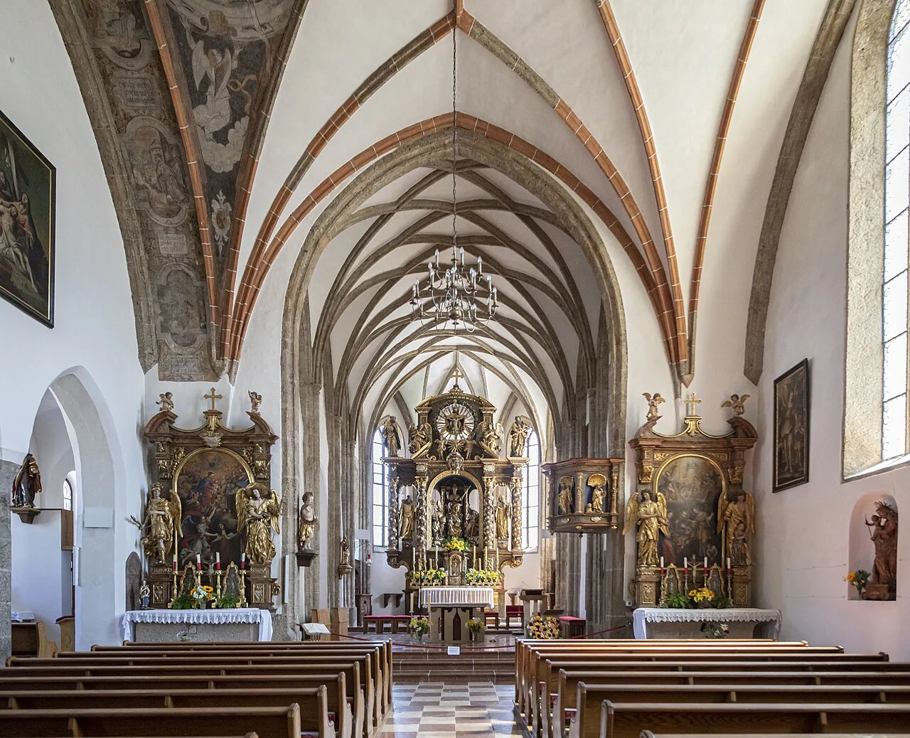 The Gothic vaulted nave and altars of the parish church in Abtenau.