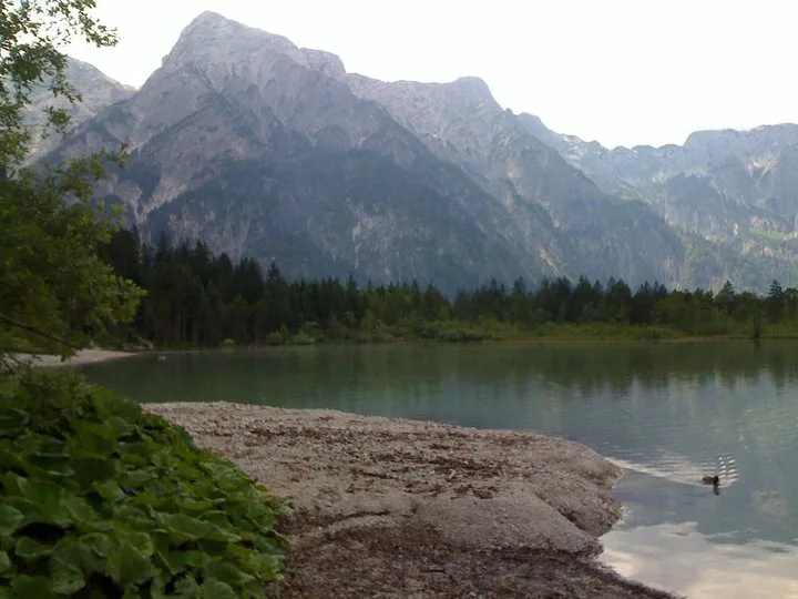 The Almsee in Grünau with the Totes Gebirge mountains behind.