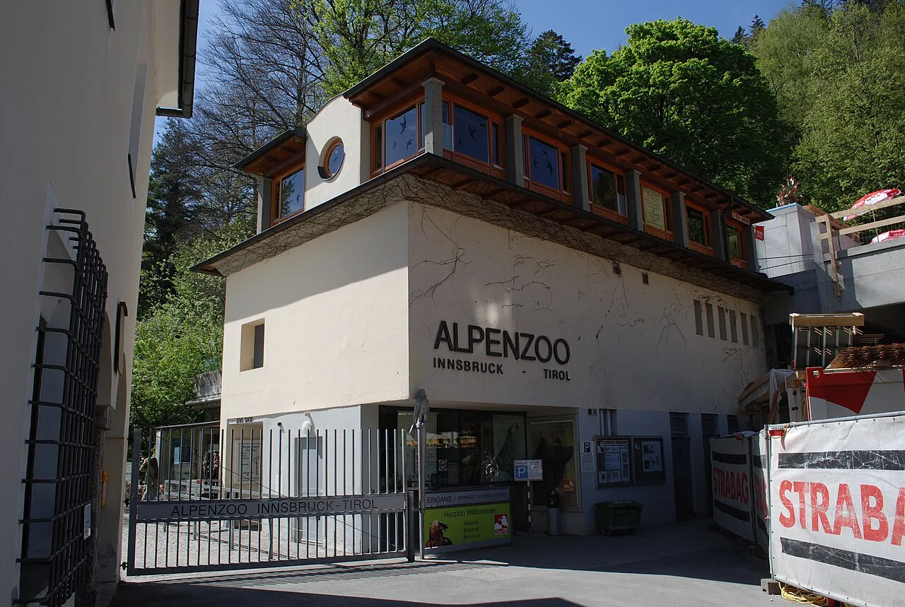 The main entrance building of the Alpenzoo in Innsbruck.