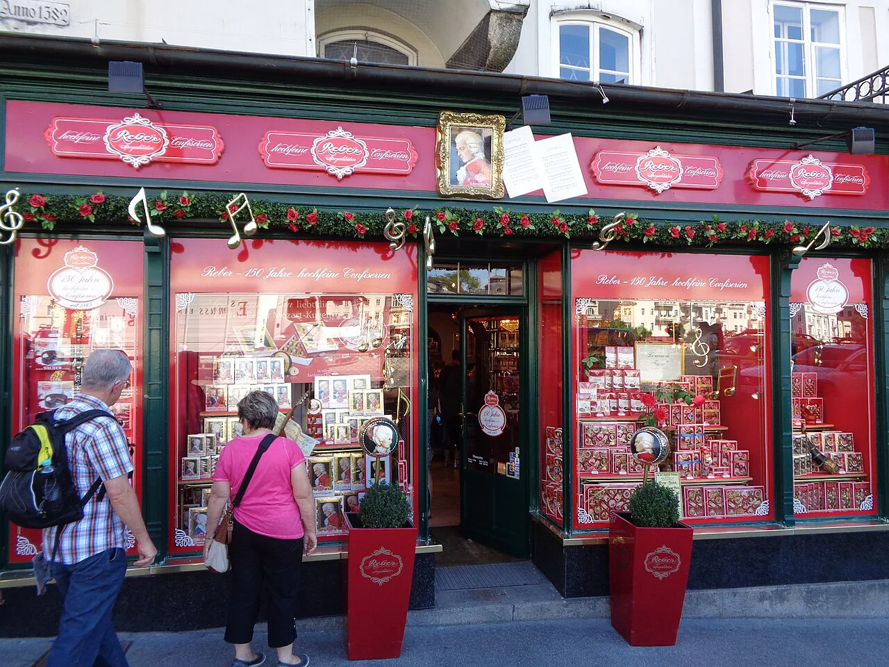 A Reber shop selling Mozartkugeln and other sweets in Salzburg.