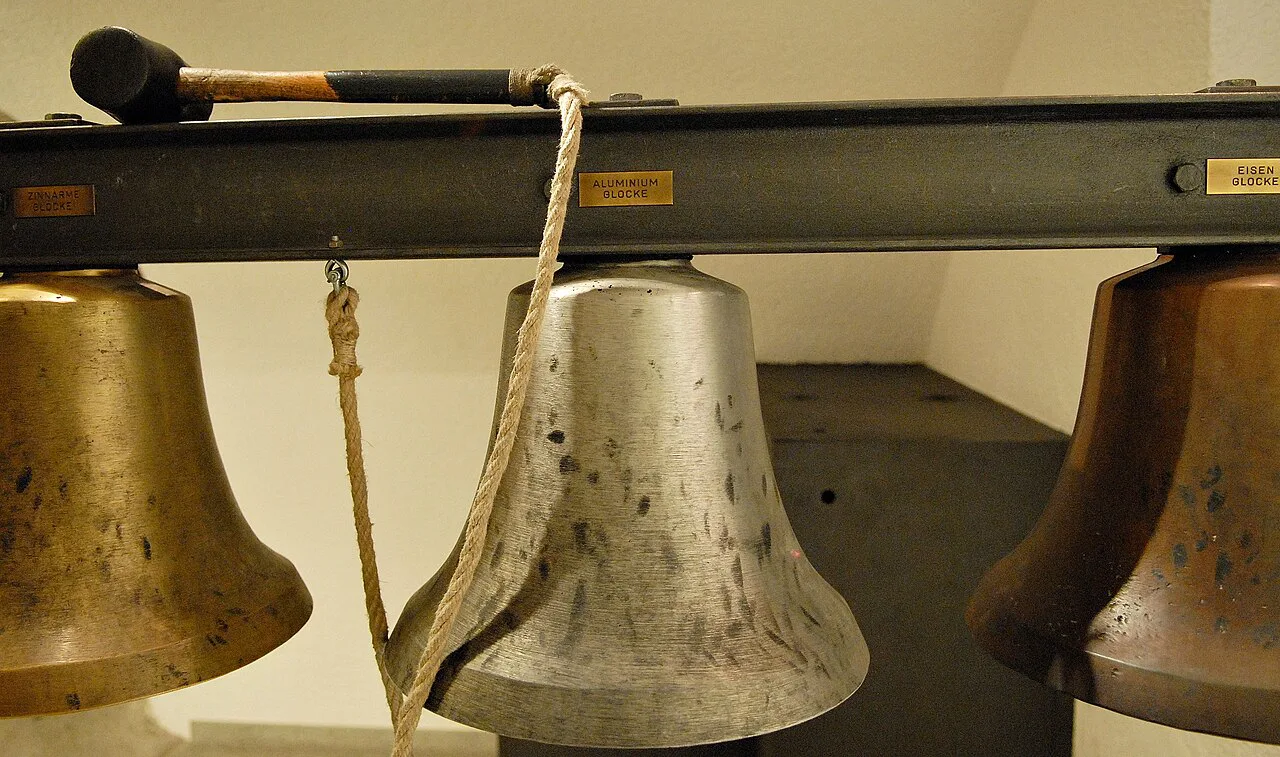 Bronze bells in the sound room of the Grassmayr Bell Museum in Innsbruck.