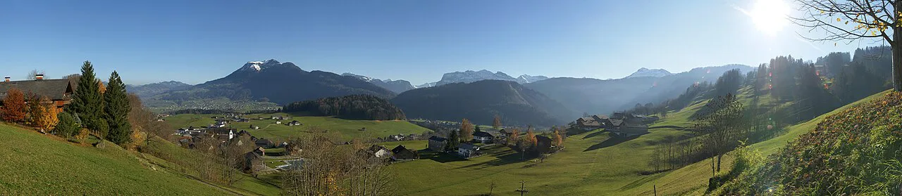 Schwarzenberg, Bersbuch and Andelsbuch seen from Oberbuchen in the Bregenzerwald.