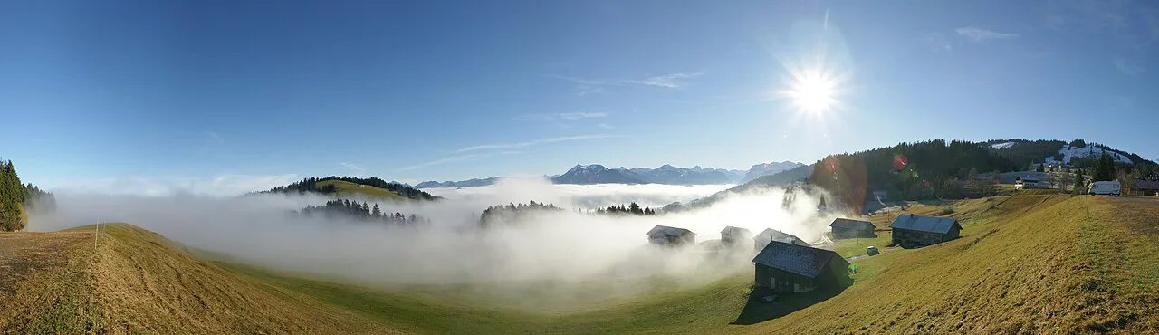 Panorama from the Bödele over a sea of fog in the Bregenzerwald.