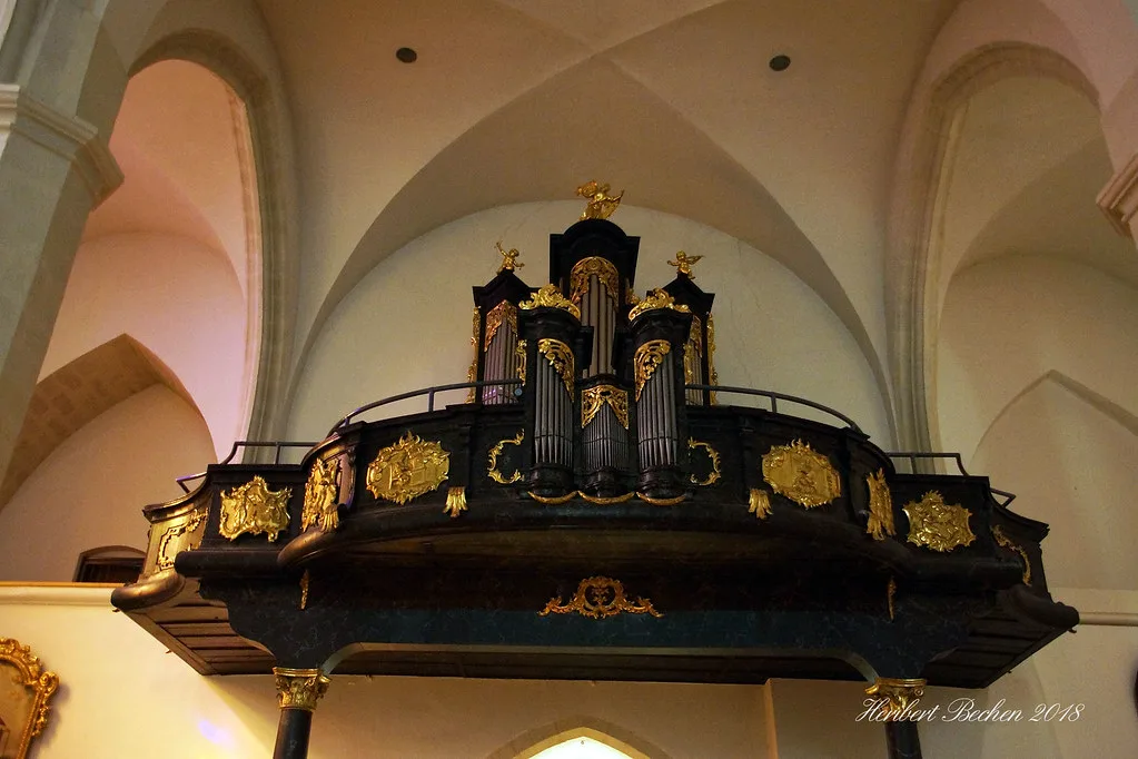 The gilded organ loft inside St Martin's Cathedral, Eisenstadt, next door to the diocesan museum.