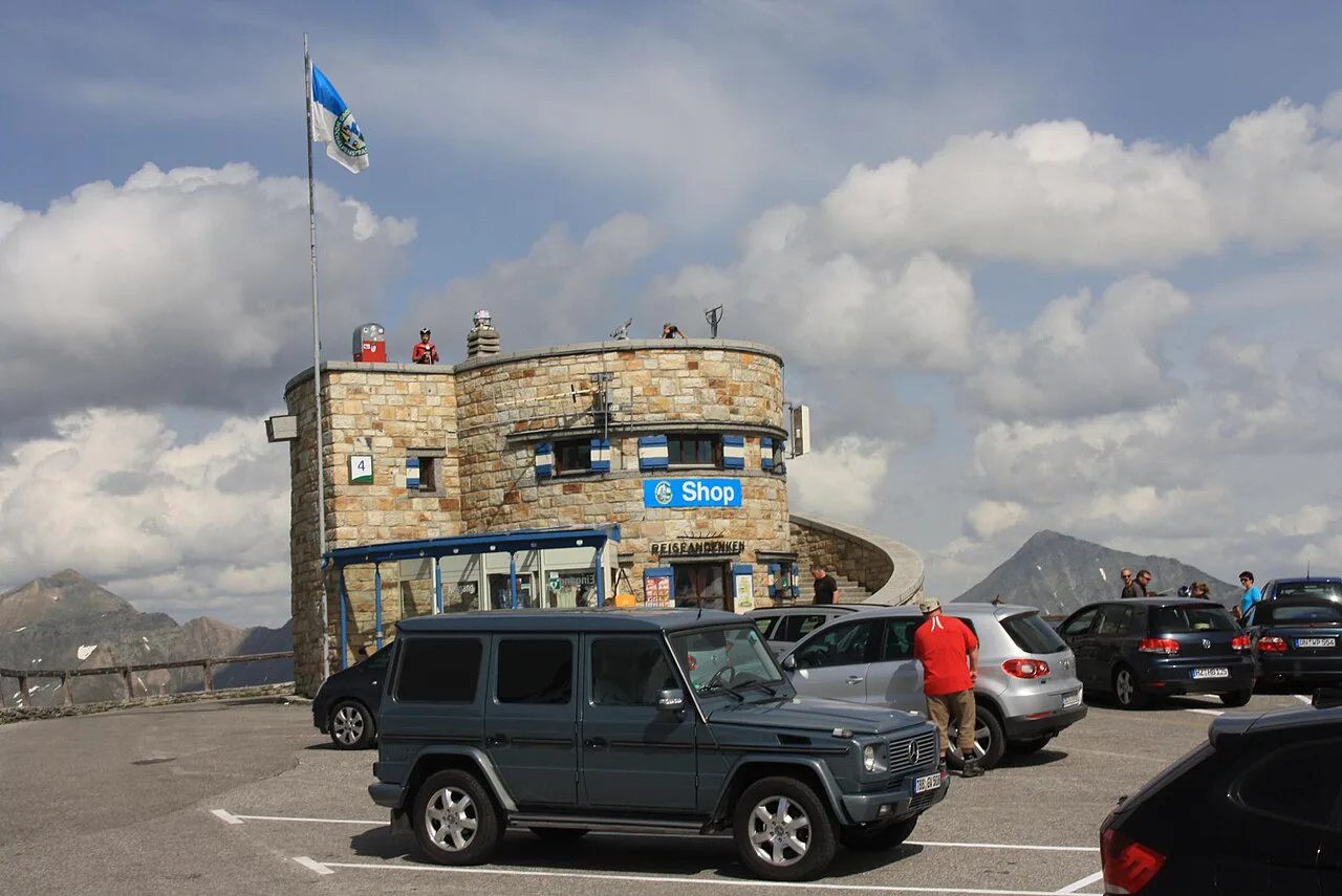 The stone lookout tower on the Edelweißspitze beside the Grossglockner High Alpine Road.