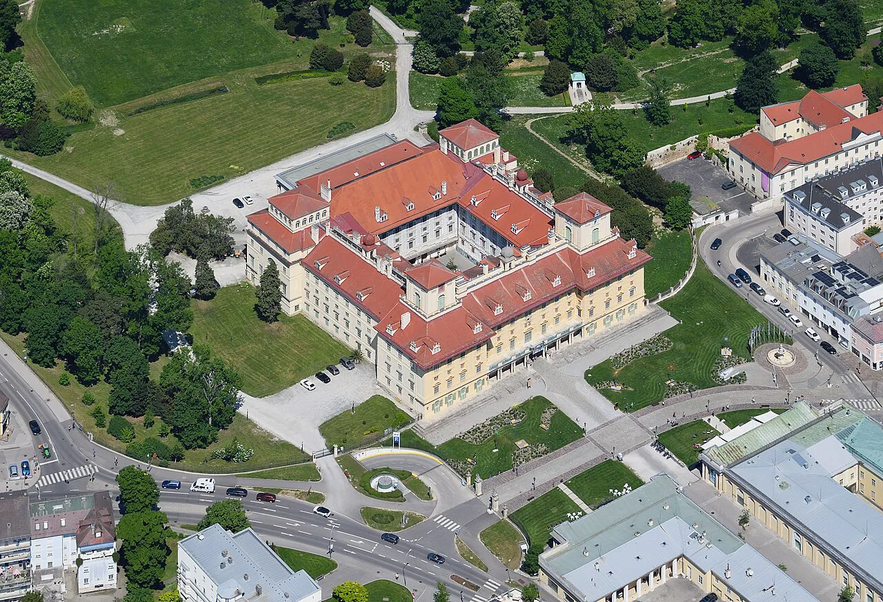Aerial view of Schloss Esterházy and its grounds in Eisenstadt.
