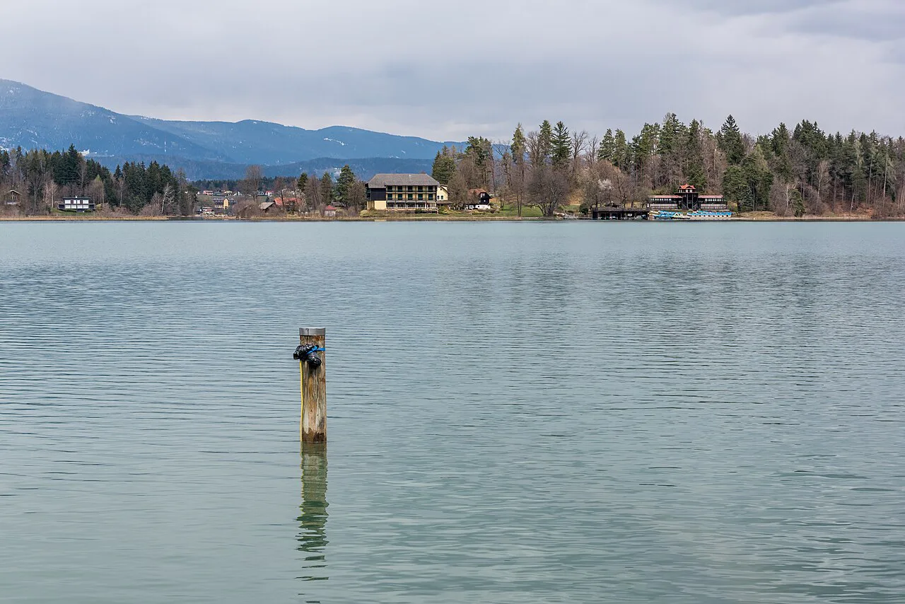 The Faaker See at Faak am See, with the island hotel in the distance.