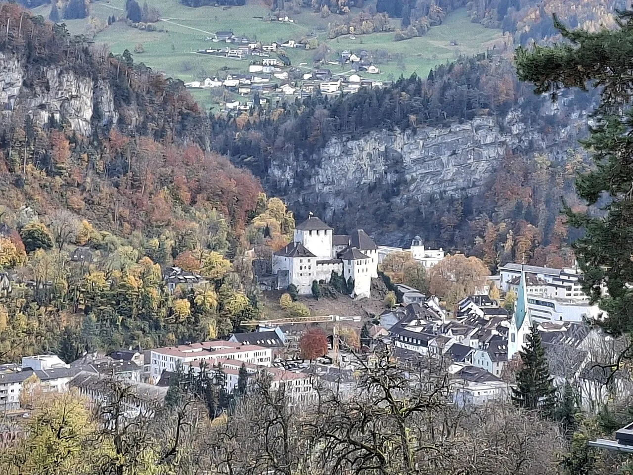 Feldkirch and the Schattenburg seen from the Ardetzenberg, with the Ill gorge beyond.