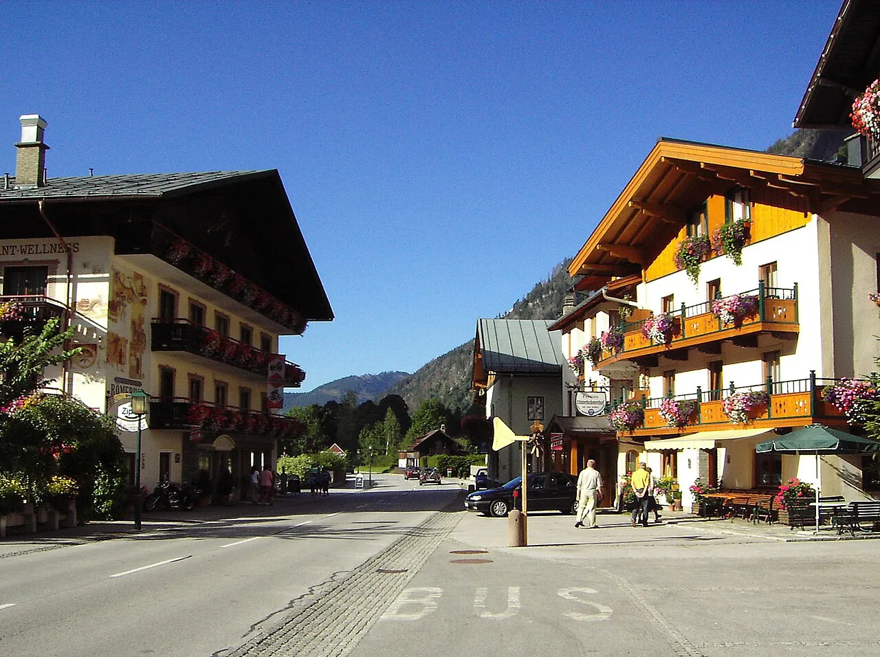 Traditional houses along the main street of Fusch an der Grossglocknerstrasse.