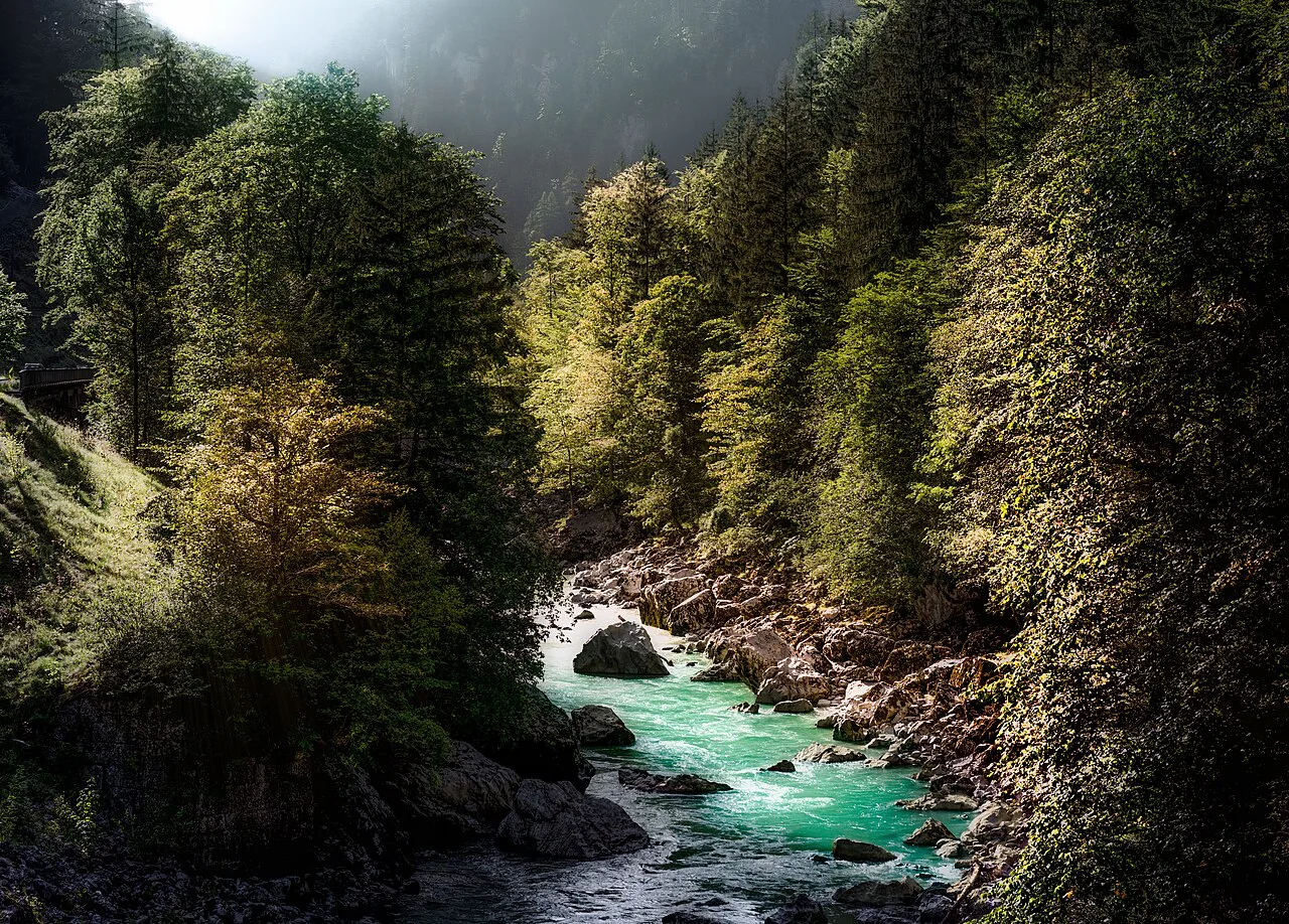 The River Enns rushing through the Gesäuse gorge near Hieflau.