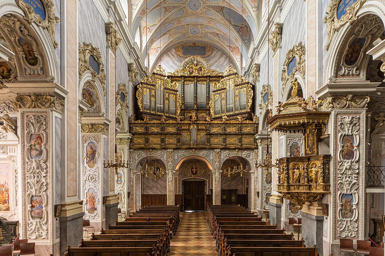 The nave and Baroque organ of Göttweig Abbey church.