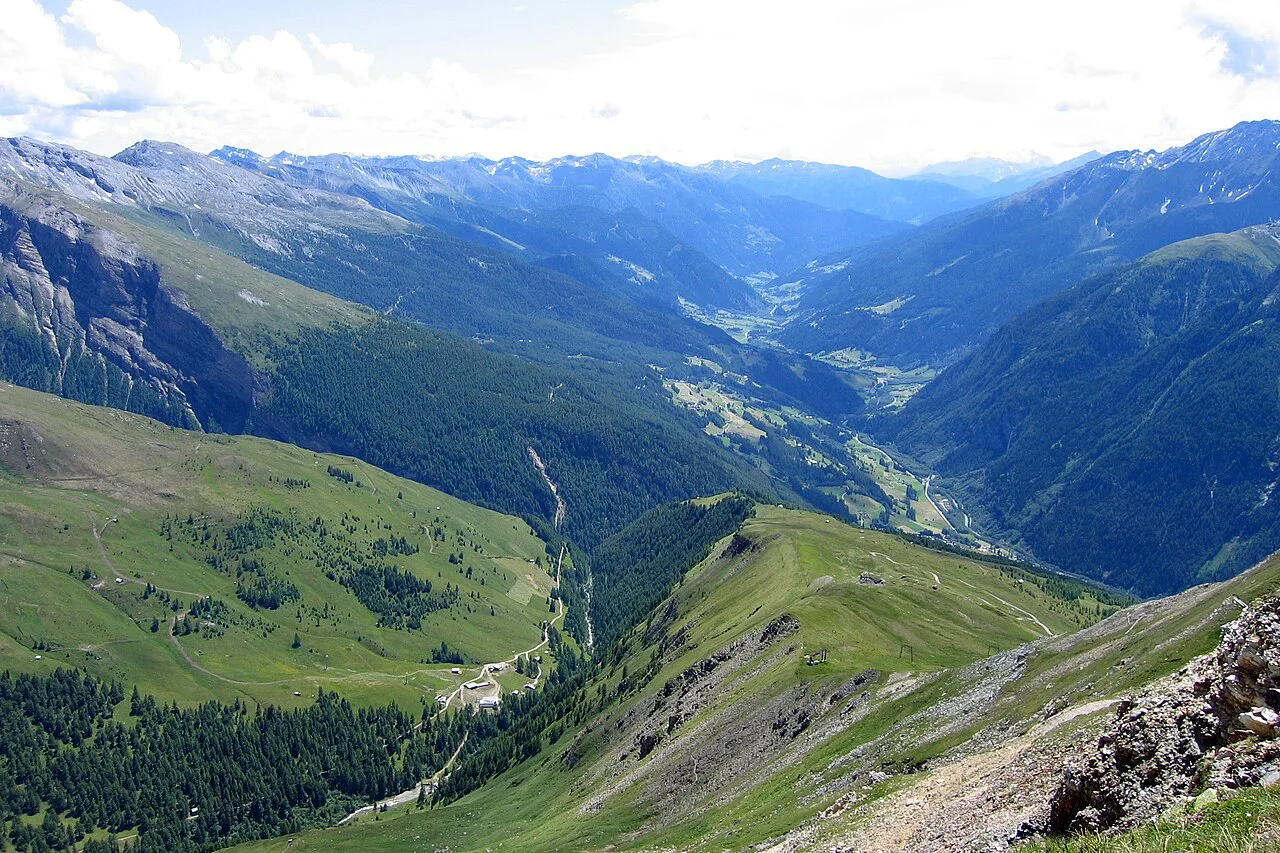 Mountain valley view from the Schareck in the Hohe Tauern National Park.
