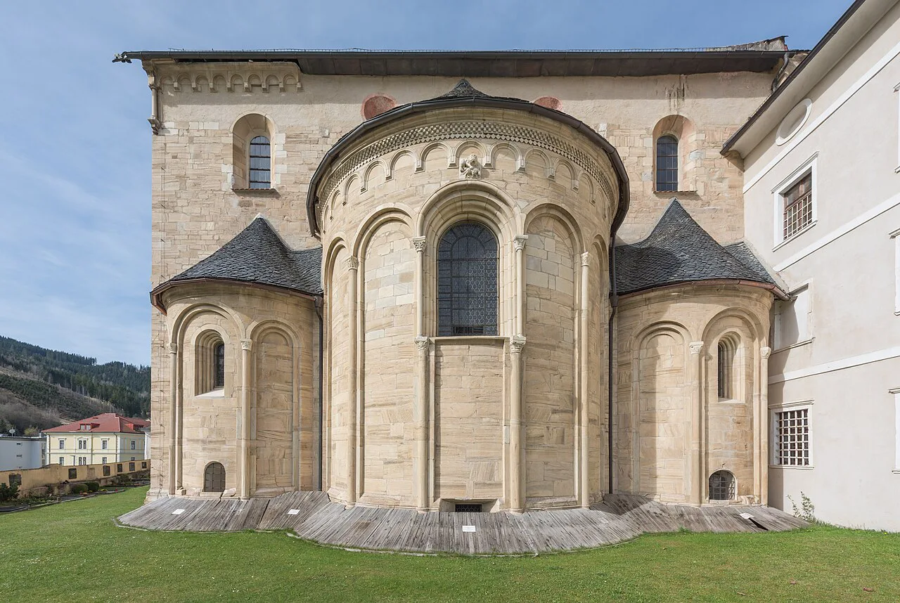 The three Romanesque apses at the east end of Gurk Cathedral.