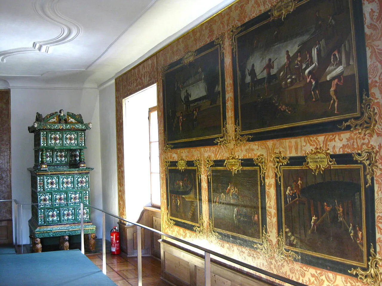 Paintings of salt production from 1757 in the Keltenmuseum's salt office in Hallein.