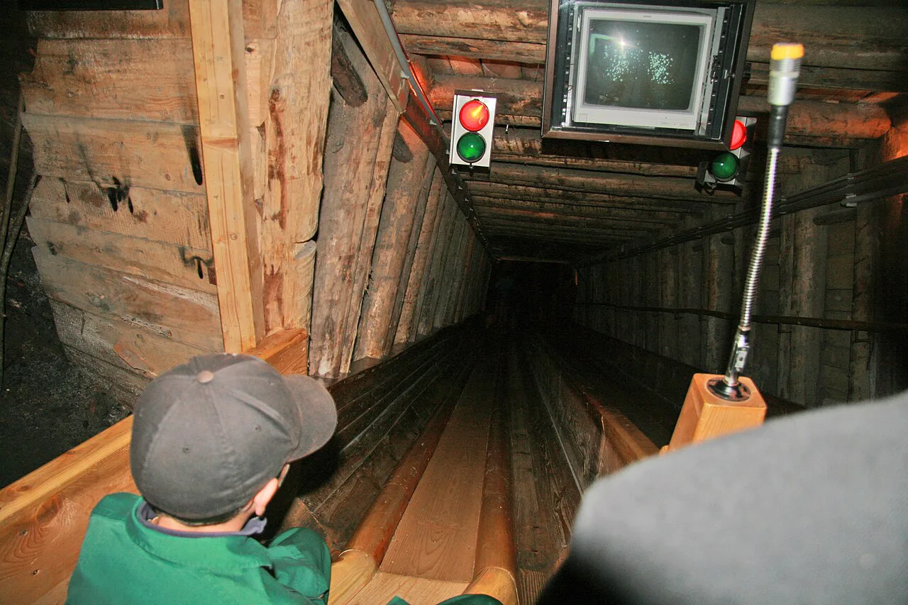 The wooden miners' slide inside the Hallstatt salt mine.