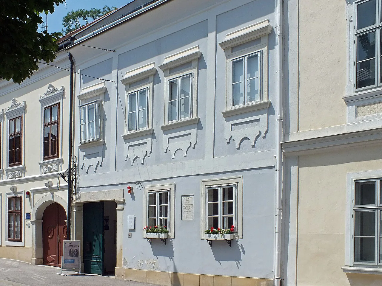 The pale facade of the Haydn-Haus, Joseph Haydn's former home in Eisenstadt.