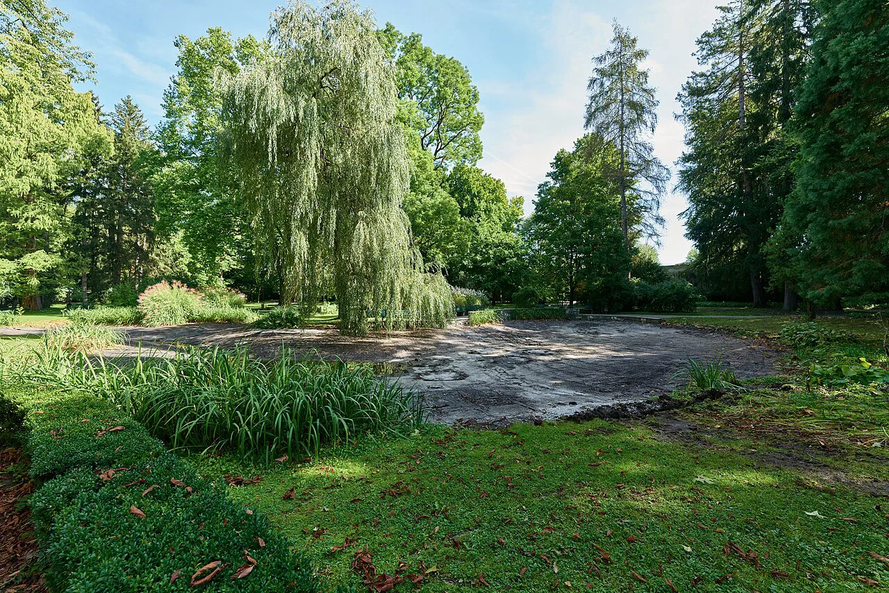 A pond and weeping willow in the Hofgarten in Innsbruck.