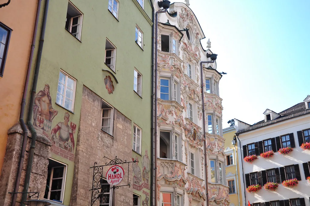 Painted house fronts in Innsbruck's old town.