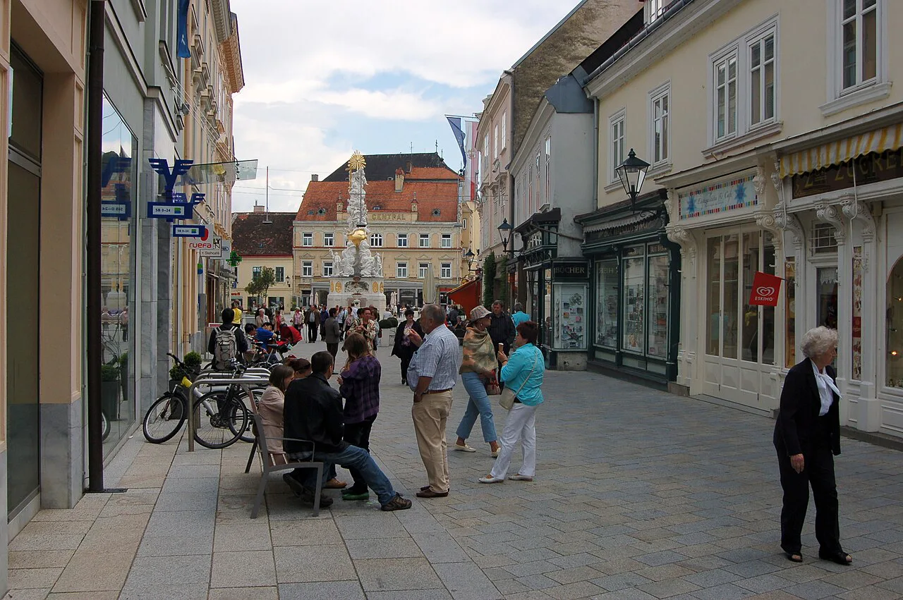 Hauptplatz in Baden bei Wien, looking south towards the Trinity Column.