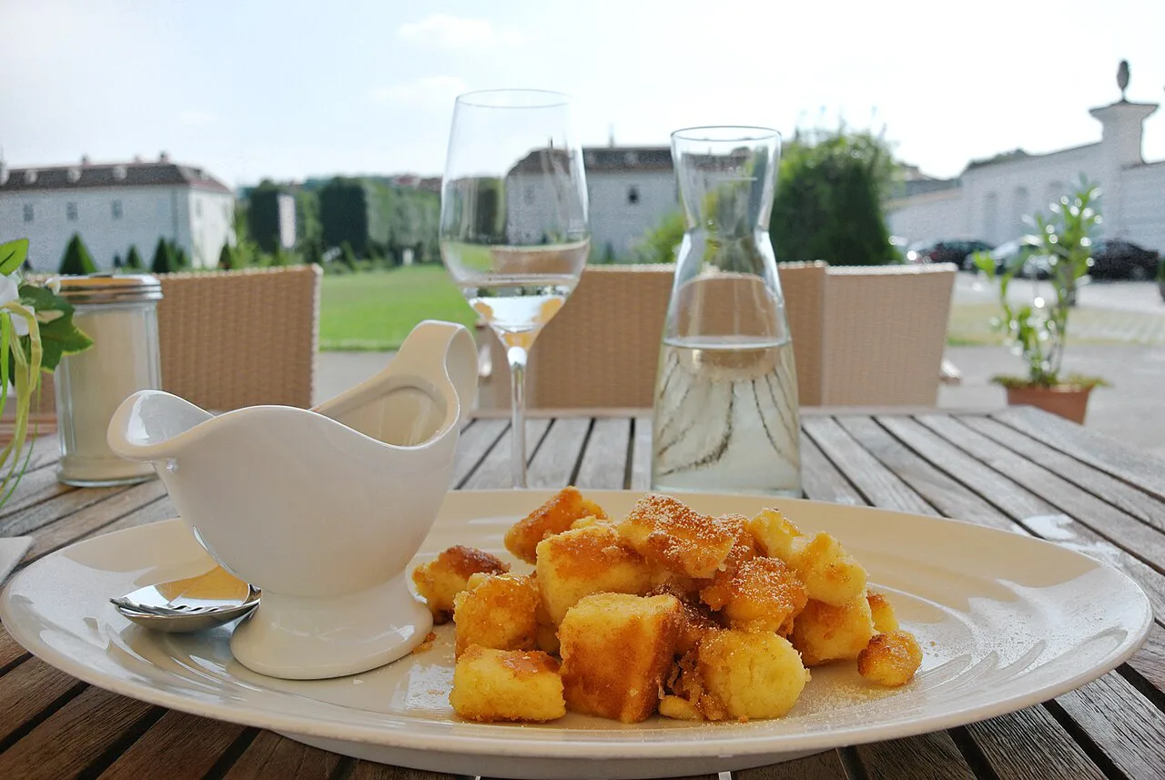 Caramelised Kaiserschmarrn served on a café terrace in Vienna's Augarten.