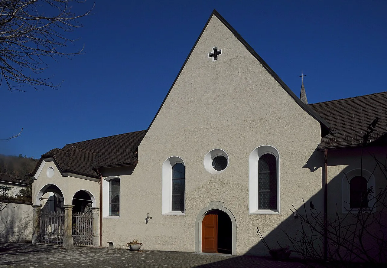 The plain gabled facade of the Capuchin church in Feldkirch.