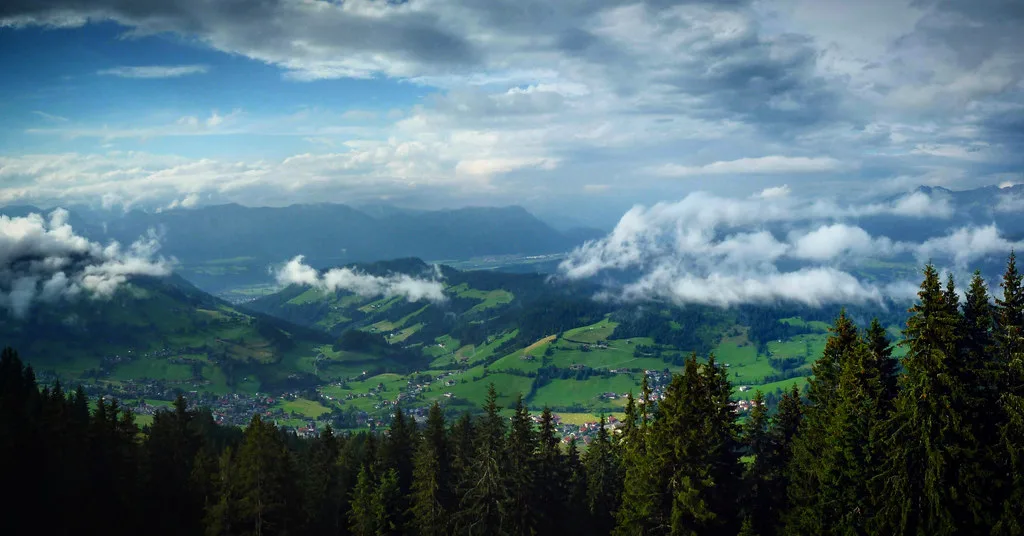 Morning clouds over the mountains of Wildschönau, a Tyrolean valley west of Kitzbühel.