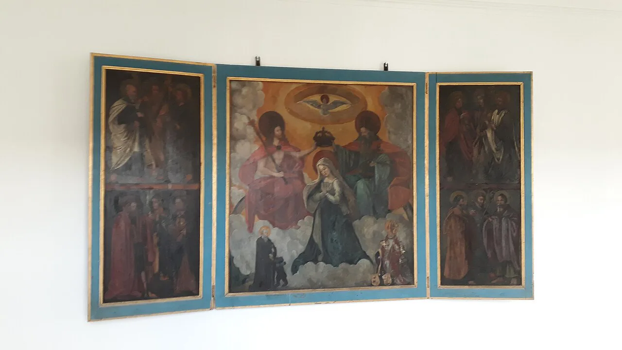 A painted winged altarpiece in the convent of Mehrerau Abbey in Bregenz.
