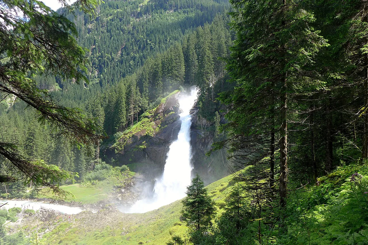 The Krimml Waterfalls plunging through the forest.