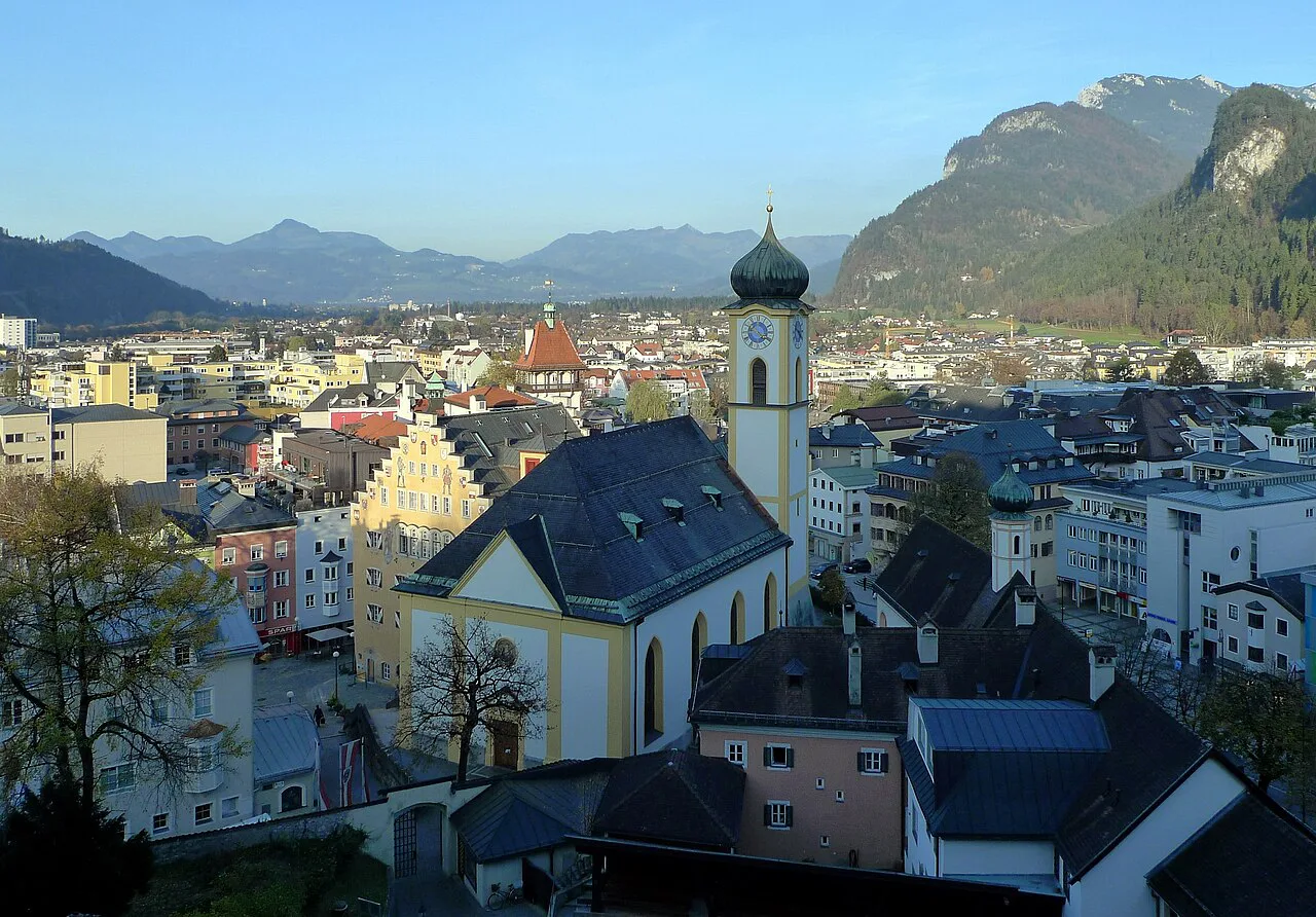 View over Kufstein's rooftops and church from the fortress.