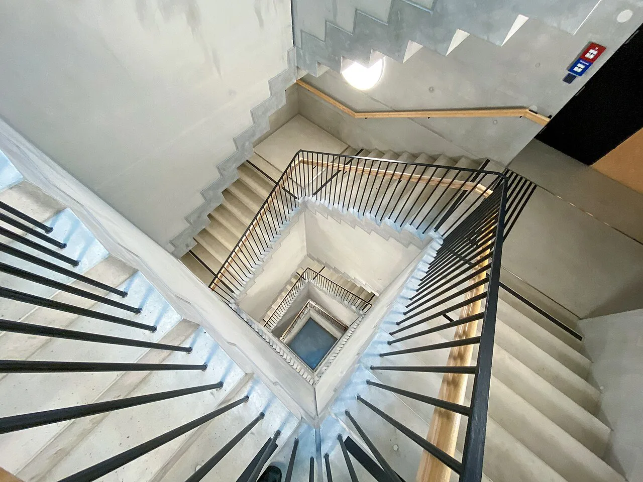 The angular stairwell inside the Landesgalerie Niederösterreich in Krems.