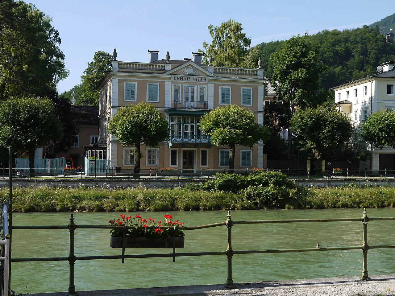 The Lehár Villa seen across the Traun river in Bad Ischl.