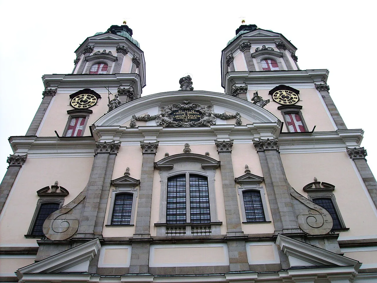 The twin-towered façade of the abbey church at St Florian, near Linz.