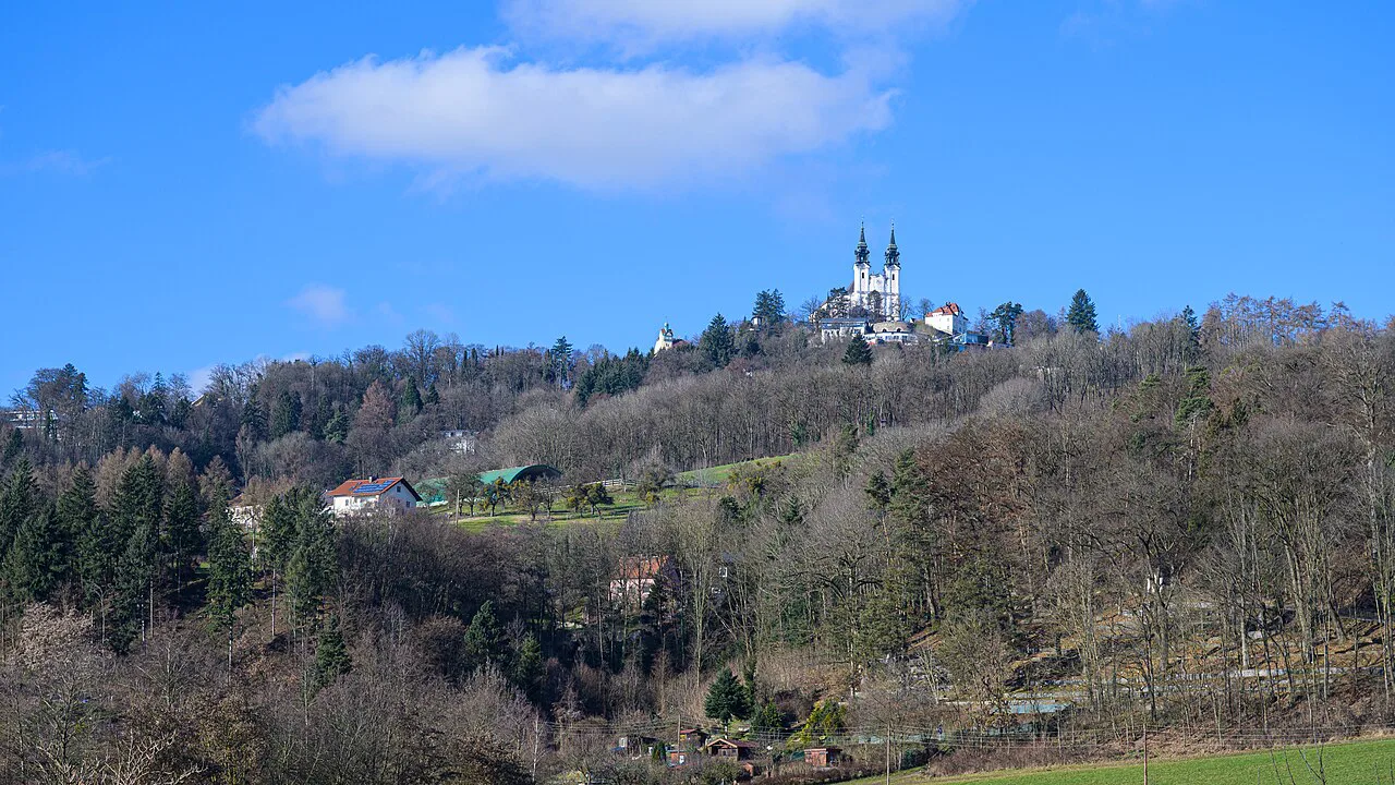 The Pöstlingberg with its pilgrimage church on the summit above Linz.