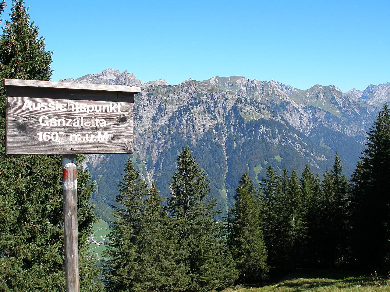 The Ganzaleita viewpoint on the Kristberg, looking across the Montafon mountains.