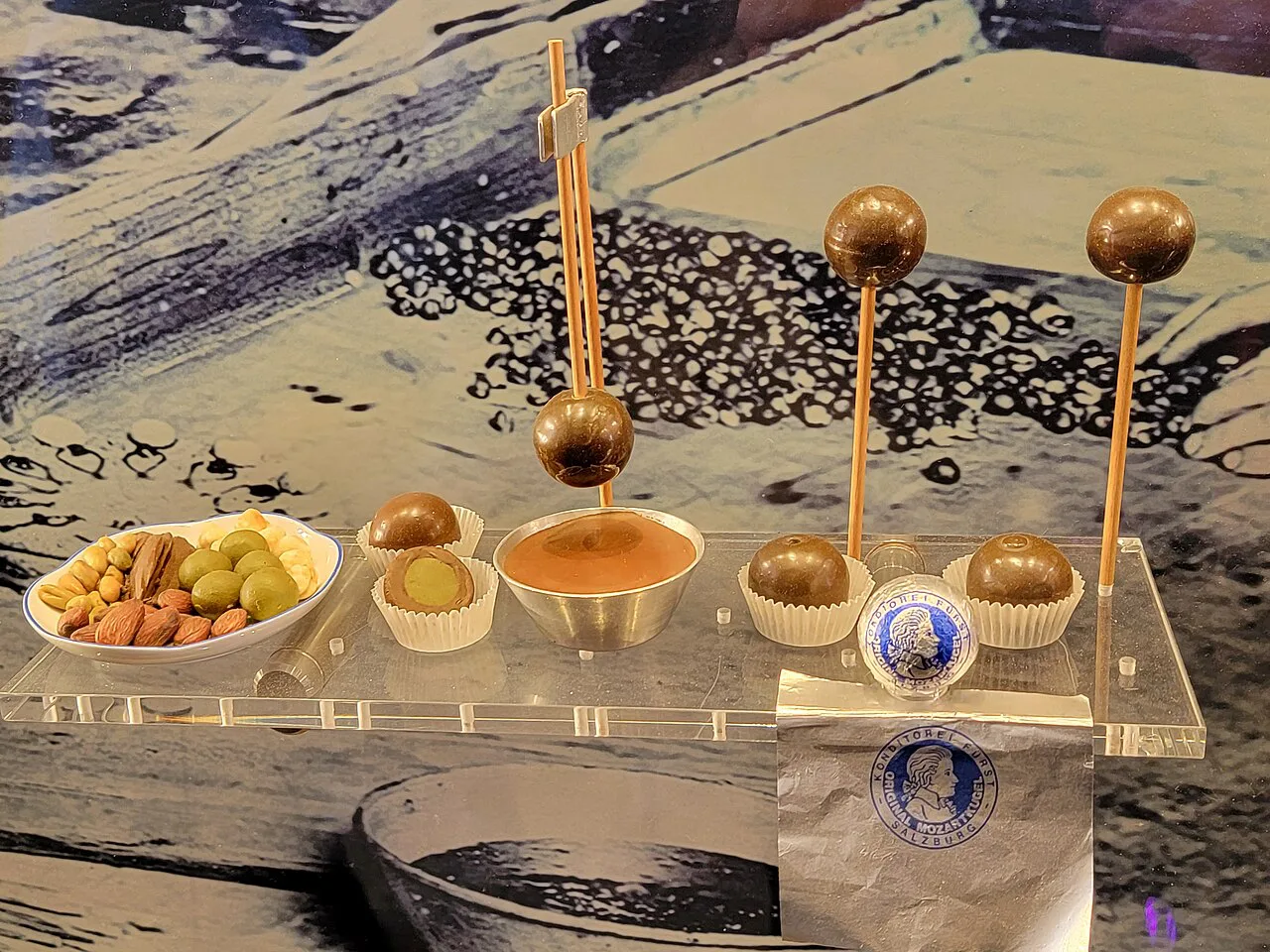 A display showing stages of Mozartkugel production in Salzburg.