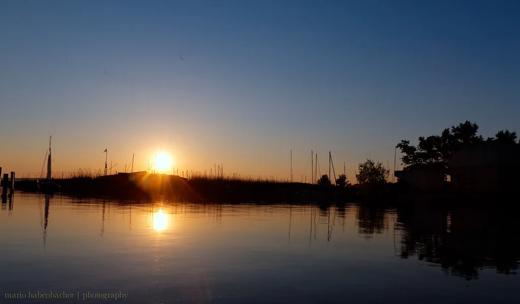 Sunset over Lake Neusiedl from the Mole West at Neusiedl am See.