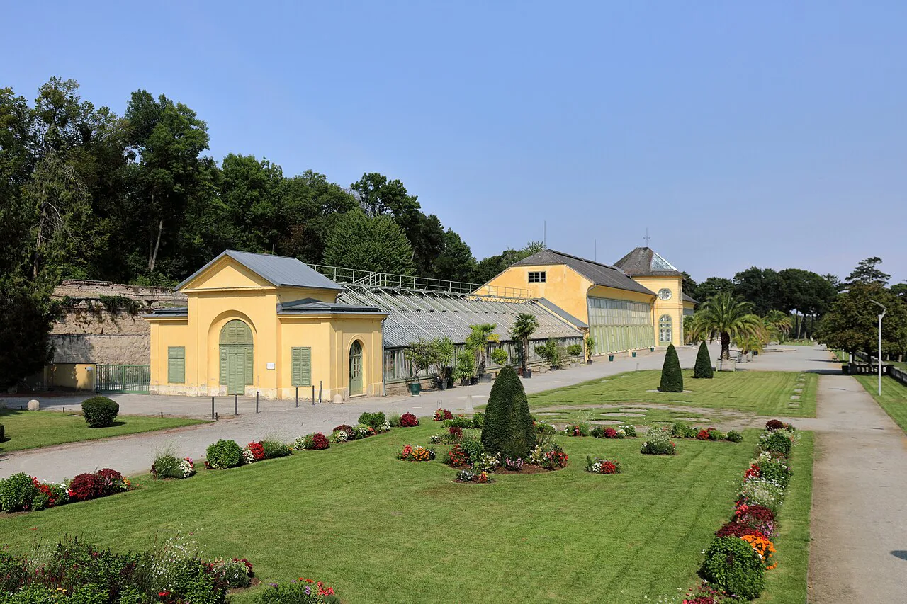 The Orangerie and flowerbeds in the Schlosspark at Eisenstadt.
