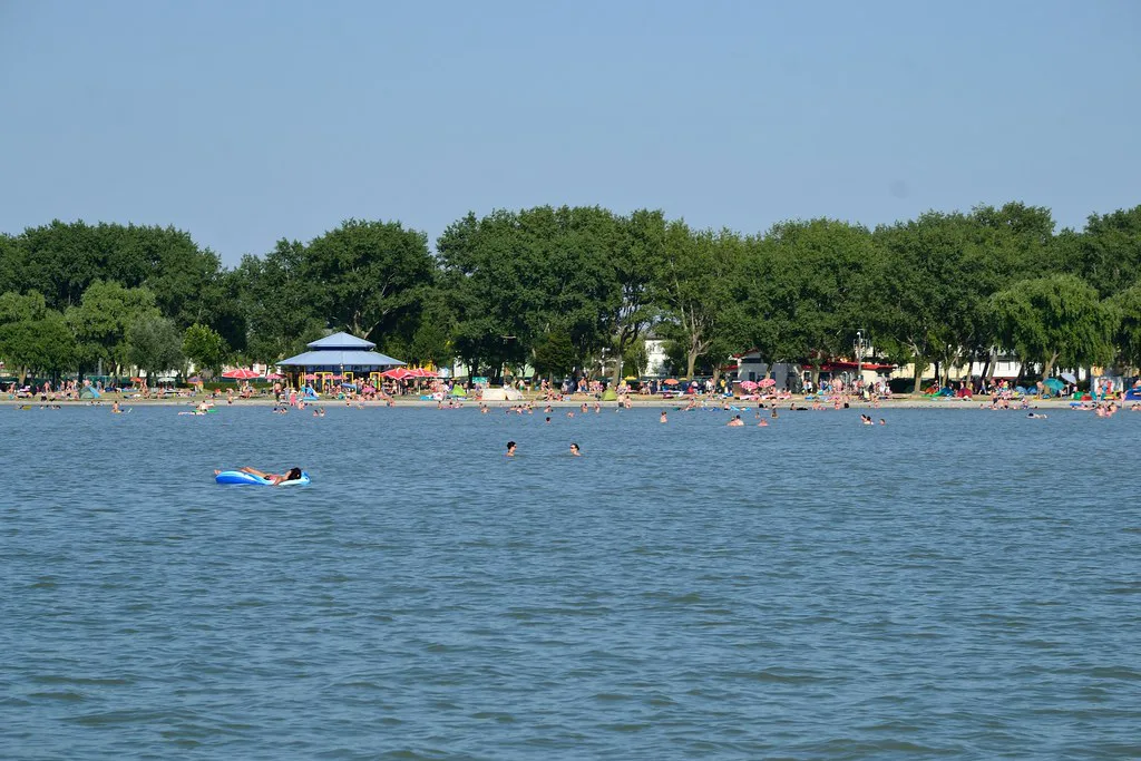Swimmers off the beach at Podersdorf am See on Lake Neusiedl.