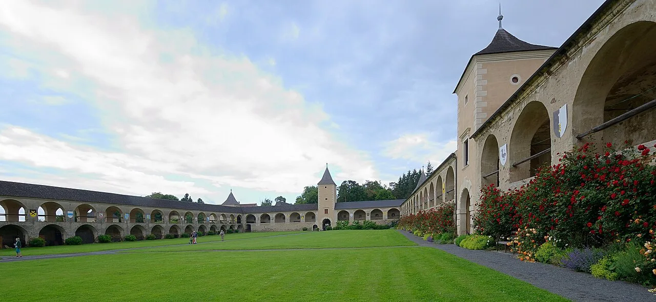The tournament ground and long arcades at Schloss Rosenburg.