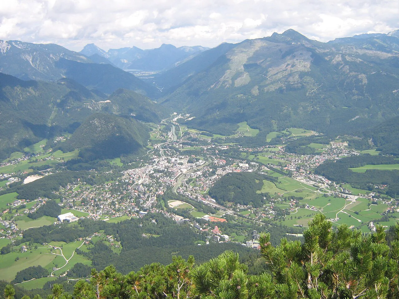 Bad Ischl in the Traun valley seen from the Katrin; the salt mine lies in the hills outside town.
