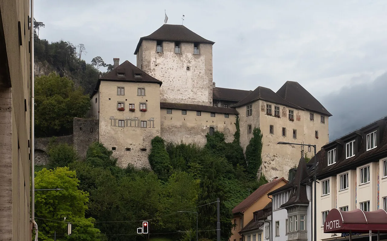 Schattenburg Castle rising above the houses of Feldkirch.