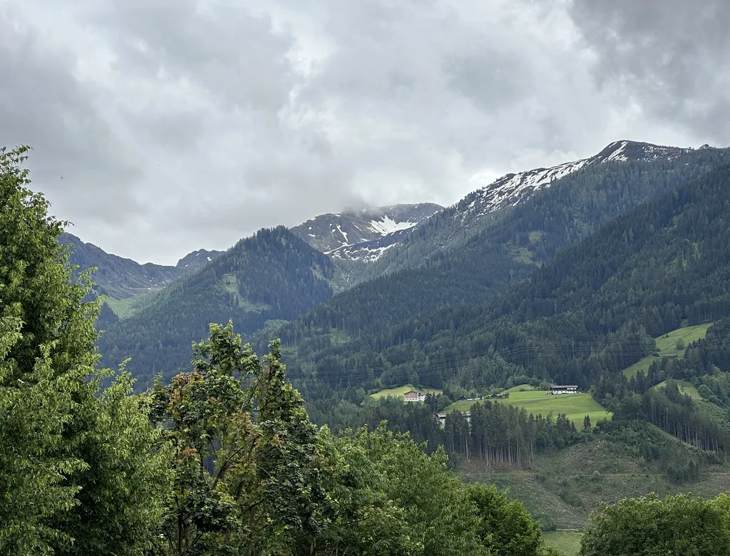 Wooded slopes and mountains above Schwaz in Tyrol.