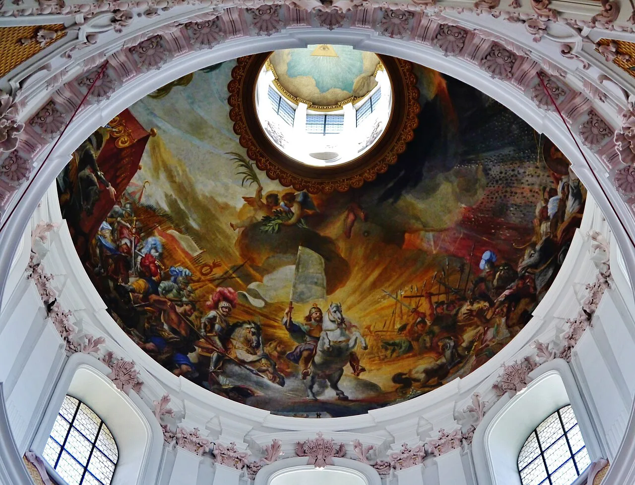 The painted dome inside St James's Cathedral, Innsbruck.