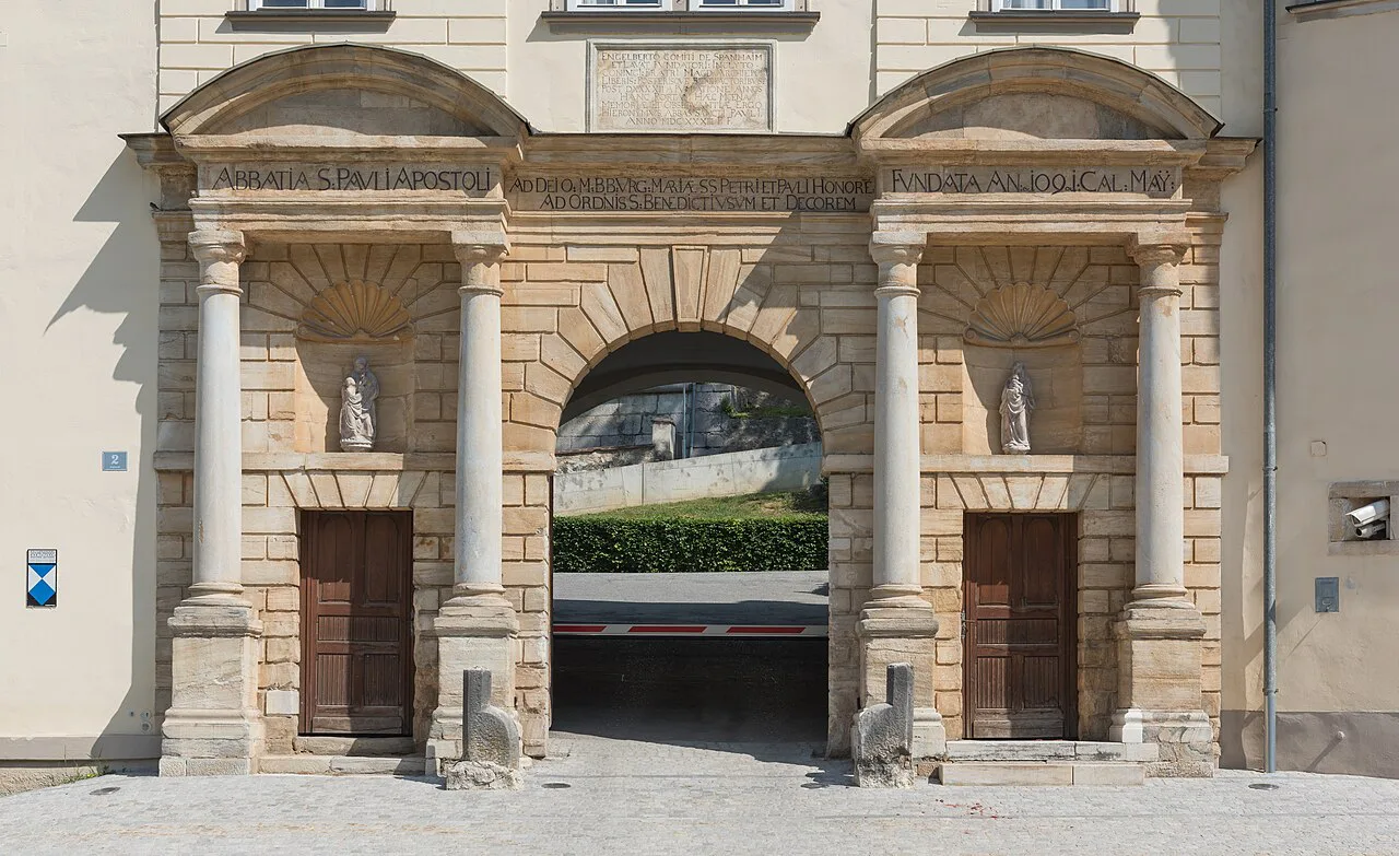 The stone gateway of St Paul Abbey in the Lavanttal.