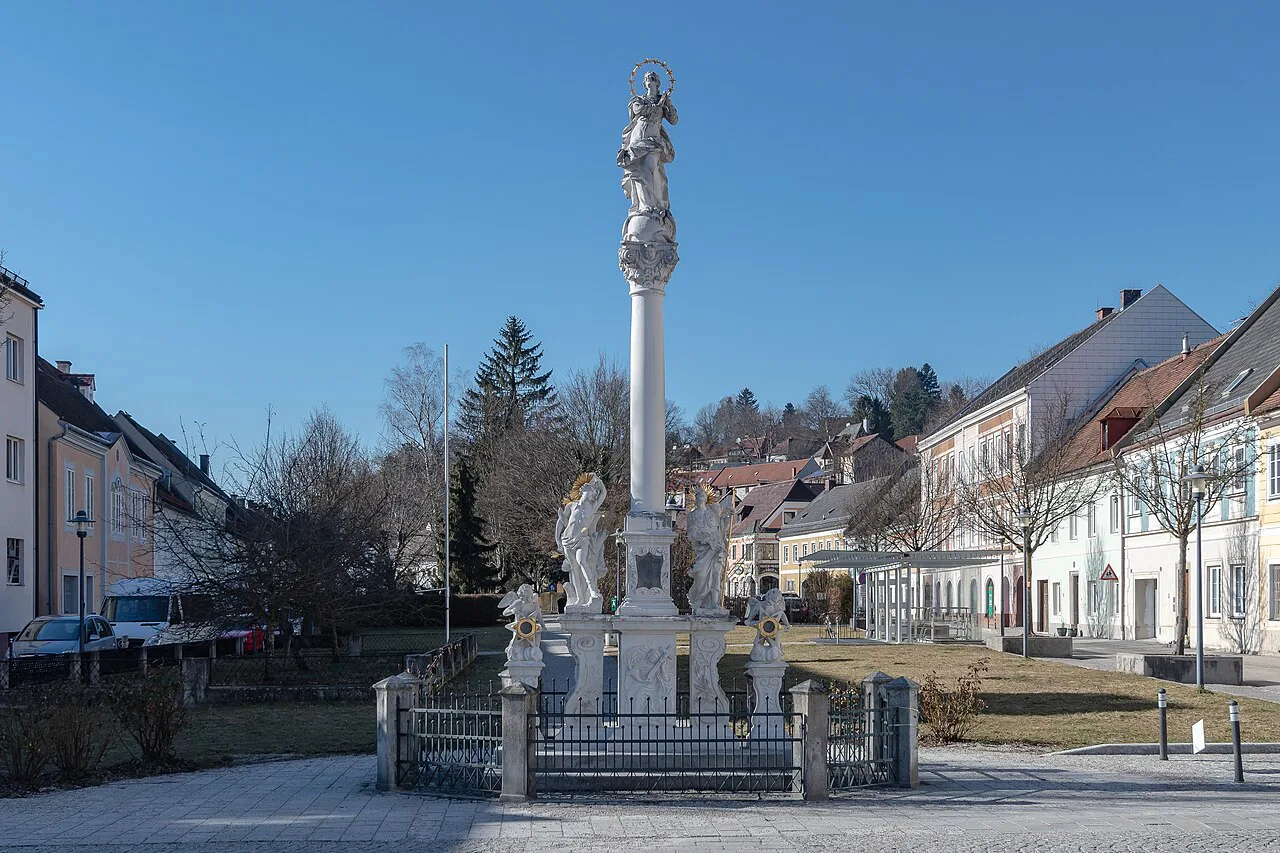 The Baroque Messerer column on Wieserfeldplatz in Steyr.