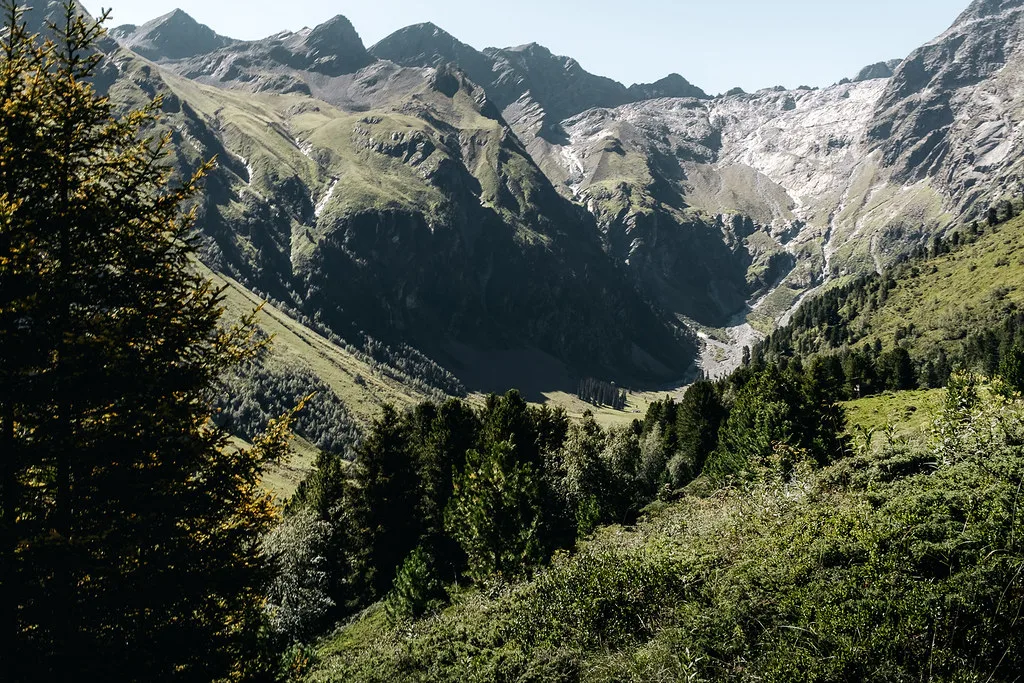 The valley below the Lüsener Ferner glacier in the Sellrain area of the Stubai Alps, near the Stubai Valley.