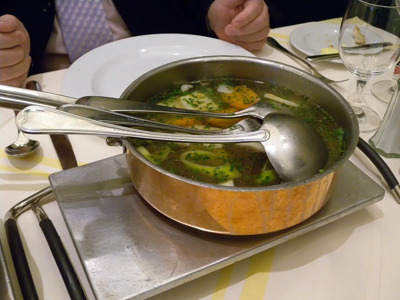 Tafelspitz served in its copper pot of broth at the Plachutta restaurant.