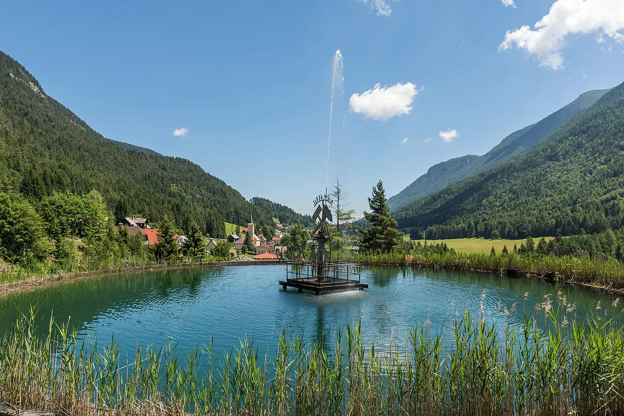 A fountain pond near the Antoni mine shaft in Bad Bleiberg, Carinthia.