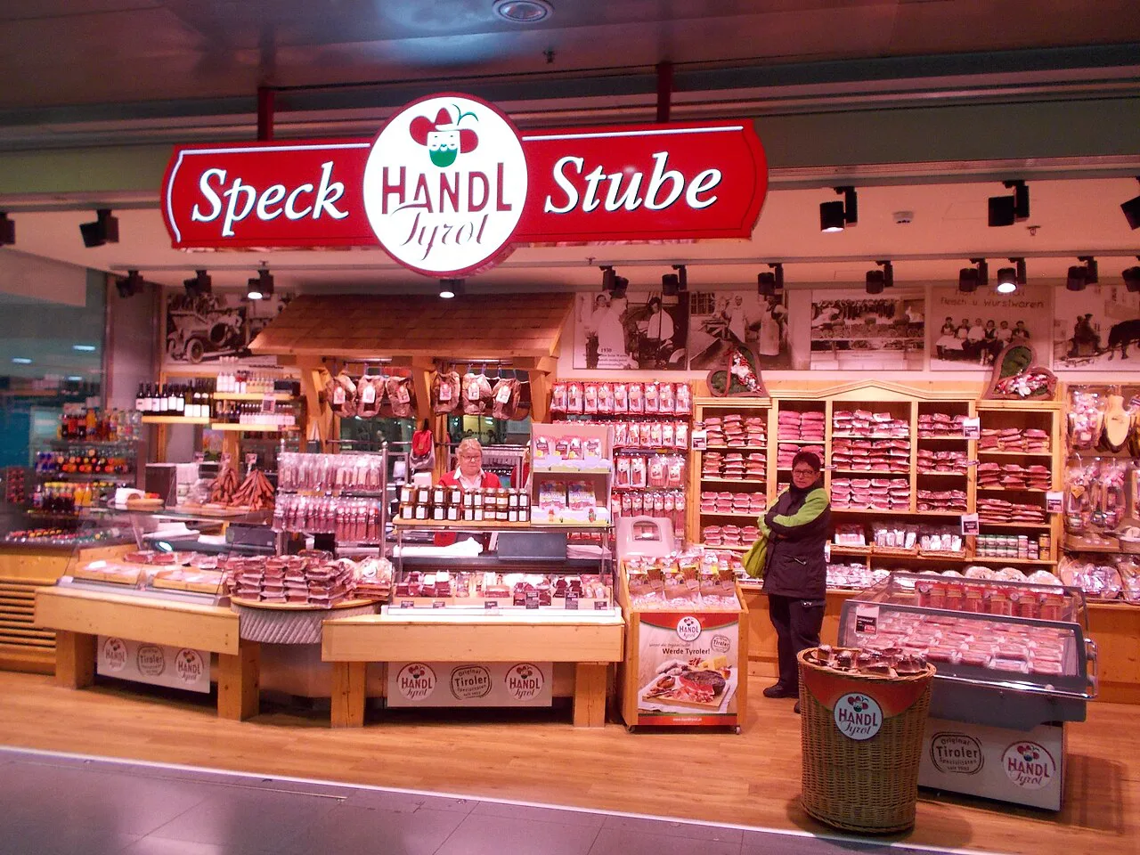 A Speck shop counter in Innsbruck main railway station.